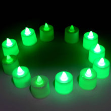 GREEN FLAMELESS LED TEALIGHTS, SMOKELESS PLASTIC DECORATIVE CANDLES - LED TEA LIGHT CANDLE FOR HOME DECORATION, Diwali (PACK OF 12) - dailyneed.life
