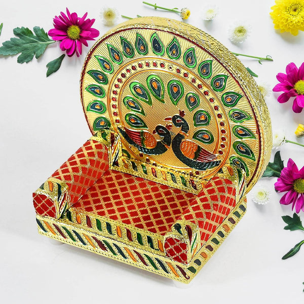 Meenakari Work Laddu Gopal Singhasan / Sihasan for Pooja Mandir Wooden Krishna Ladoo Bal Gopal Sofa Asan, Home Decorative Premium Look Decorative Singhasan Suitable For Home, Office, Restaurant (2 Pc Set) - dailyneed.life