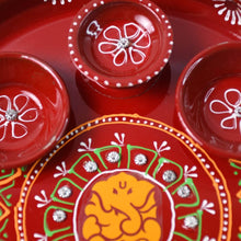 Hand-Painted Decorative Pooja Thali with Ganesha Motif and Diyas - dailyneed.life