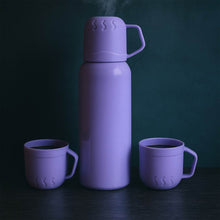 Purple Vacuum Flask Set – Stainless Steel Thermos with 3 Cups, Approx 500ml - dailyneed.life