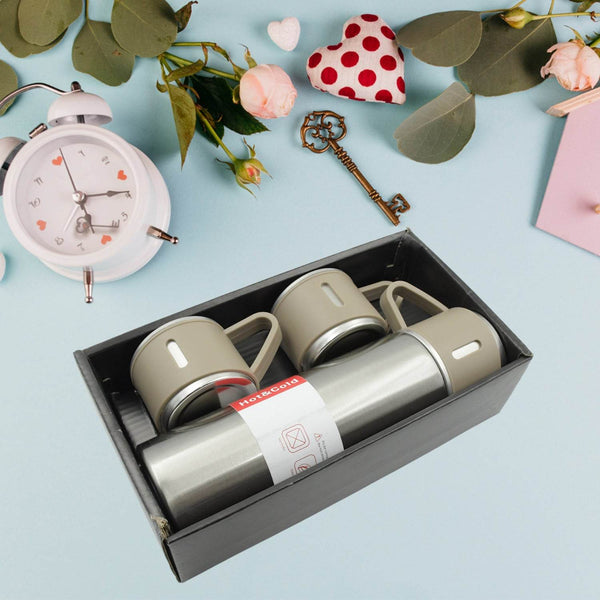 Stainless Steel Vacuum Flask Set with 3 Steel Cups Combo for Coffee Hot Drink and Cold Water Flask Ideal Gifting Travel Friendly Latest Flask Bottle. (500ml) - dailyneed.life