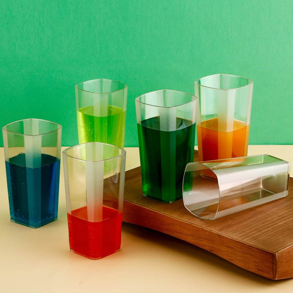 Unbreakable Stylish Transparent Square Design Water / Juice / Beer / Wine Tumbler Plastic Glass Set ( 300 ML, Pack of 6) - dailyneed.life