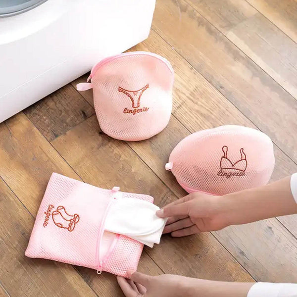 5pc Zippered Mesh Laundry Wash Bags Foldable Delicates Lingerie Socks, Underwear Blouse, Hosiery, Stocking and Lingerie Washing Machine Clothes Protection Net (5 Pc Set) - dailyneed.life