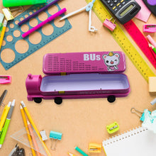 Double Decker Metal Bus Compass Case – 2-Layer with Movable Wheels & Sharpener for Kids - dailyneed.life