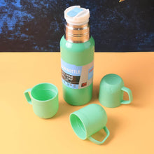 Green Vacuum Flask Set – Stainless Steel Thermos with 3 Cups, Approx 500ml - dailyneed.life