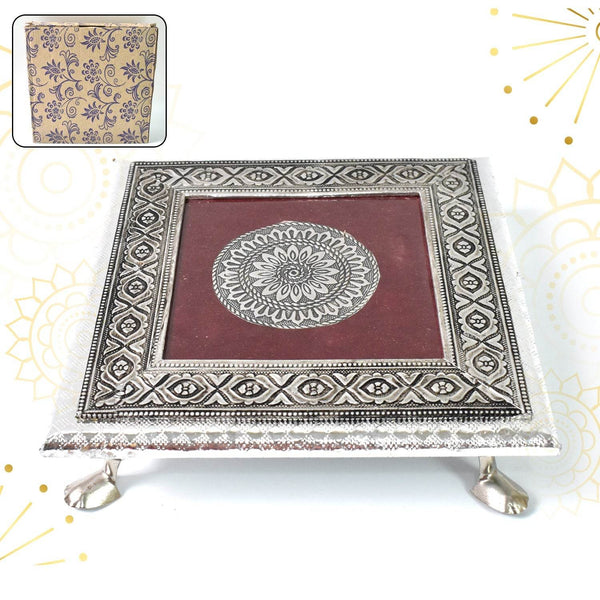 Silver - Square Pooja Chowki Patla / Bajot (20×20 CM / 1 Pc) - dailyneed.life
