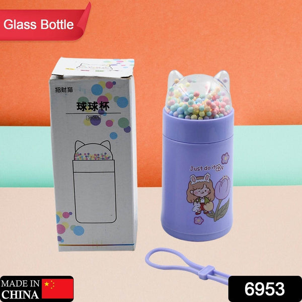 Girl Glass Water Bottle for School with Kid Sparkle Strap Cat Lid Sequins Glitter Glass Cup Birthday Gift Children 350ml (MOQ :- 75 pc) - dailyneed.life
