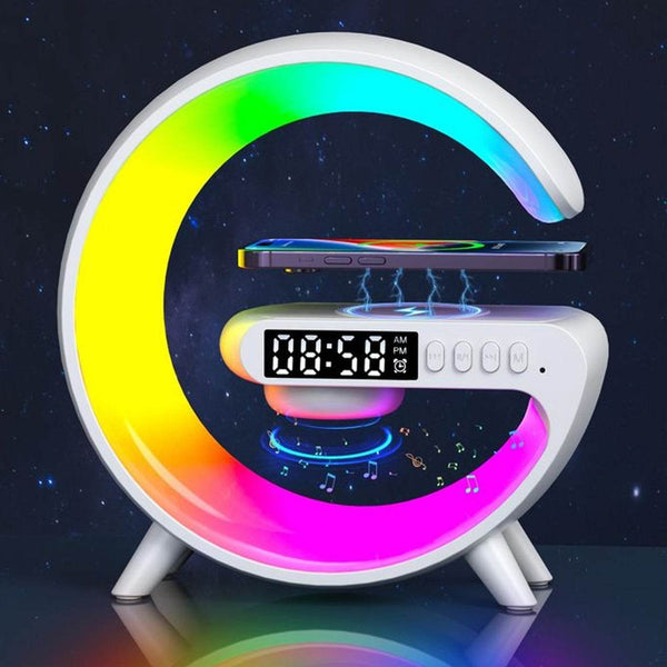 Smart Alarm Clock with G-Shape RGB Light Bluetooth Speaker, Wireless Charging (1 Pc) - dailyneed.life