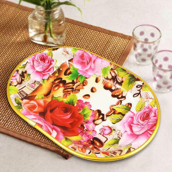 Plastic Flower Printed Design Serving Tray (3 Pcs Set / Mix Color) - dailyneed.life