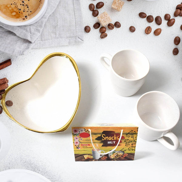 Snacks Hut Ceramic Tea / Cups Set With Heart Shape Plastic Serving Platter, Milk Cup / Mug, Coffee Cup, Tea Cup BPA Free Food Grade, or Outdoor for Household Gift For Birthday (3 Pcs Set) - dailyneed.life