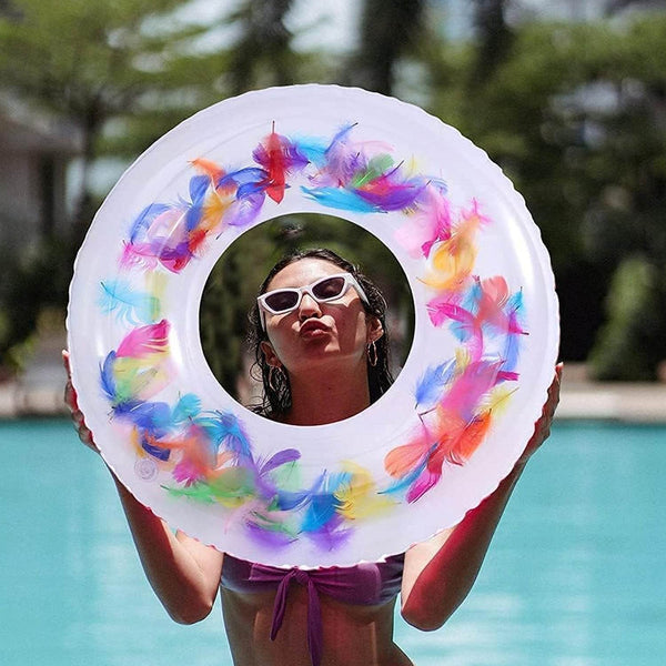 Swim Ring, For Adults, Conveniently Portable, Feathers, Swimming Ring, For Water Play, For Beaches, Swimming, Summer Vacation, Women's, Men's (1 Pc) - dailyneed.life