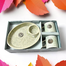 Ceramic Tea/Coffee Cup Set - Alpino 3-Piece with 2-Compartment Serving Platter (BPA-Free) - dailyneed.life