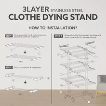 3-Tier Foldable Stainless Steel Cloth Drying Stand with Wheels - dailyneed.life