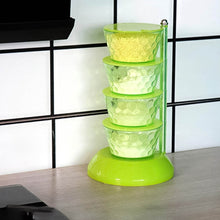 4 Section 360° Rotating Vertical Seasoning Box Plastic Pickle Tower | Spice Rack (4 Layer with 4 Plastic Spoon / 1 Set) - dailyneed.life
