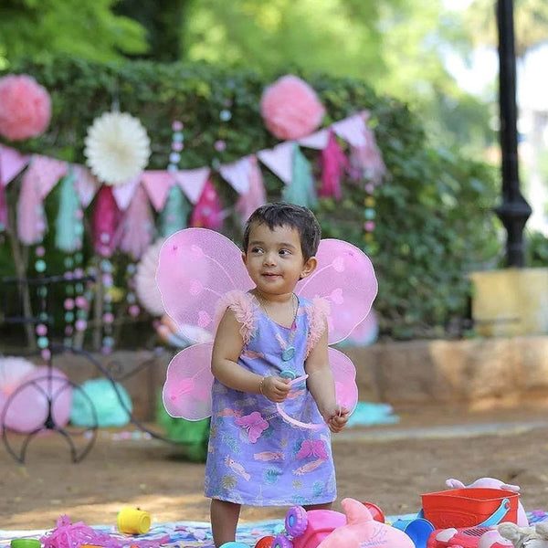 Baby Girl's Fairy Nylon Butterfly Wings Costume Butterfly Fairy Angel Wing| Wand And Hairband Multi- Color For Party (1pc) - dailyneed.life