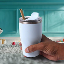 Stainless Steel Insulated Coffee Mug With Wooden Straw (350ml Approx) - dailyneed.life