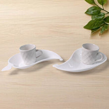 Unibic Ceramic Tea Cups With Plastic Leaf Shape tray / Platter (6 Pcs Set) - dailyneed.life