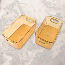 Premium Ribbed Transparent Storage Basket with Gold Handle – Multipurpose Kitchen & Home Organizer Box (25x14cm / 2 Pc) - dailyneed.life