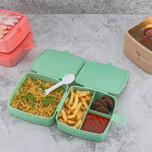 Double-Layer Square Lunch Box with Spoon , 4 Compartment Tiffin & Push Lock , Plastic Tiffin Box for Travelling, School Kids & Office Exclusive, Home - dailyneed.life