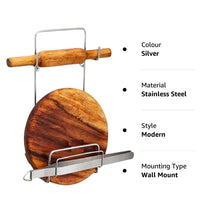 Chakla Belan Chimta Stand Rolling Pin Board Tong Holder Silver Stainless Steel Multi-Purpose Rack for Kitchen (1 Pc ) - dailyneed.life