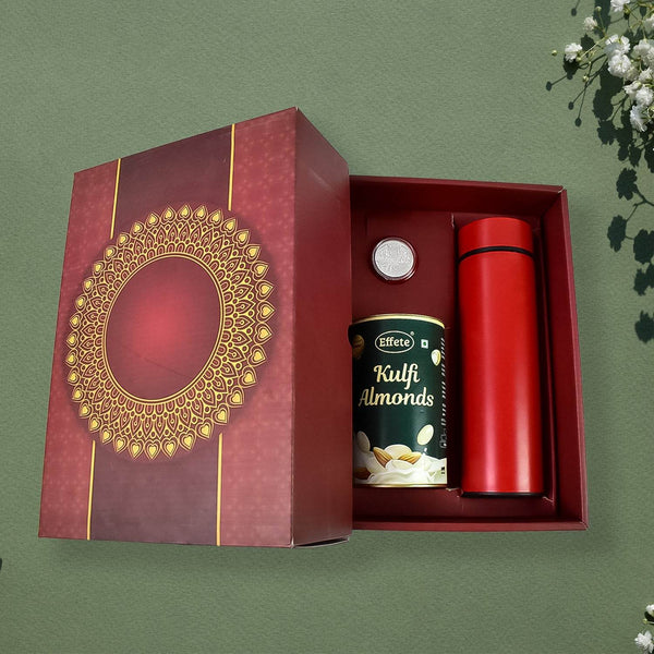 Personalized Temperature Water Bottle, Silver color Coin & Chocolate (With Attractive Multi Color Box / 3 Pc Set) - dailyneed.life