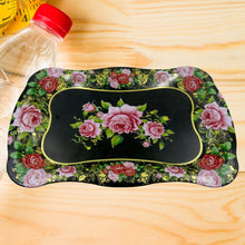 Stainless Steel Serving Tray With Flower Printed Rectangle Premium Dining Table Plate (18 x 8.5 Inch / 1 Pc) - dailyneed.life