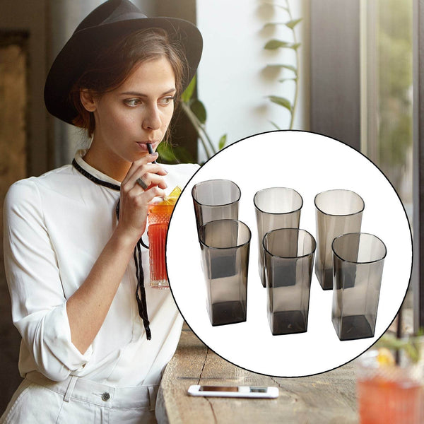 Unbreakable Stylish Transparent Square Design Water / Juice / Beer / Wine Tumbler Plastic Glass Set ( 300 ML, Pack of 6) ( Black ) - dailyneed.life