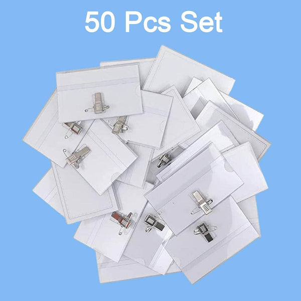 Plastic Transparent cardholders With Pin & Clip 90 mm x 60 mm (50 Pcs Set) - dailyneed.life