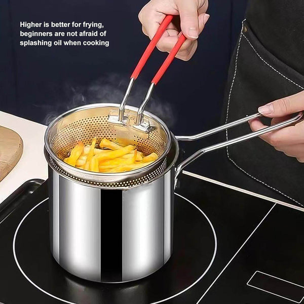 Small Deep Frying Pot With Strainer Basket (2 Pc Set / 1200 ML)) - dailyneed.life