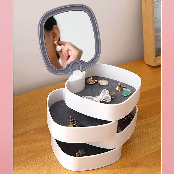 4 Layers Jewellery Box, 360 Degree Rotating Jewelry Box, Jewelry and Earring Organizer Box with Mirror, Accessory Storage Box (Multicolor) - dailyneed.life