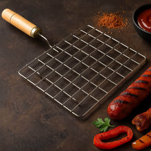 Stainless Steel Square Papad jali, Barbecue Grill Rack with Wooden Handle (1 Pc) - dailyneed.life