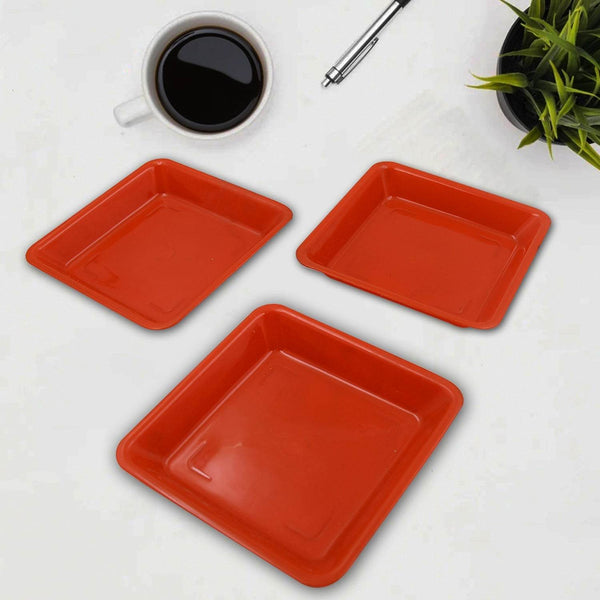 Square Plastic Halwa Dinner Plate Snacks / Breakfast, Restaurant Serving Trays Home School Coffee Hotel Kitchen Office (3 Pcs Set) - dailyneed.life