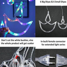 Multicolor 12 Diya Curtain String Lights, Window Curtain Lights with 8 Flashing Modes Decoration Light (Multi Color) - dailyneed.life