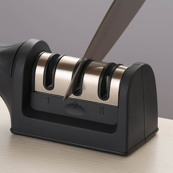 Manual Red & Black Knife Sharpener 3 Stage Sharpening Tool for Ceramic Knife and Steel Knives. - dailyneed.life