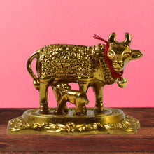 Metal Golden Kamdhenu Cow with Calf (1 Pc) - dailyneed.life