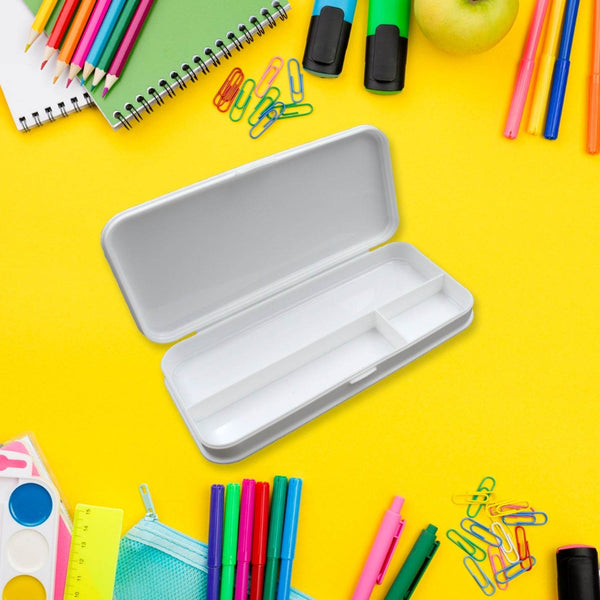 Multipurpose White Compass Pencil Box | 3-Compartment School Case | Ideal Birthday Gift for Kids - dailyneed.life