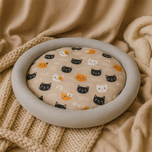 Round Soft Plush Cat Bed with Cartoon Cat Print Cushion 1 Pc - dailyneed.life