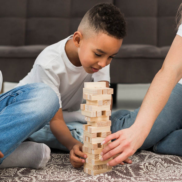 54 Pcs Blocks 4 Dices Wooden Tumbling Stacking Building - dailyneed.life