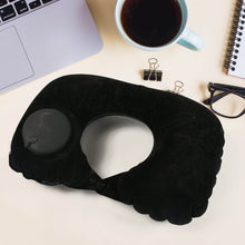8512 3 in 1 Comfortable Travel Sleeping Kit, Neck Pillow, Eye Mask & Ear Plug Set Inflatable Plane Sleeping Pillow Head Neck Support Pillows for Travel Airplane Office, Black - dailyneed.life