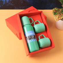 Green Vacuum Flask Set – Stainless Steel Thermos with 3 Cups, Approx 500ml - dailyneed.life