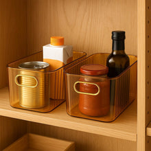 Premium Ribbed Transparent Storage Basket with Gold Handle – Multipurpose Kitchen & Home Organizer Box (25x14cm / 4 Pc) - dailyneed.life