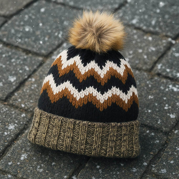 Winter Woolen Knitted Black Inside Fur Beanie Cap (1 Pc / Mix Design & Color) - dailyneed.life