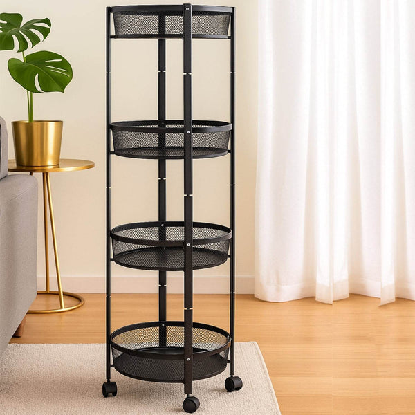 4-Layer Round Metal Mesh Storage Organizer Rack with Wheels (1 Pc) - dailyneed.life