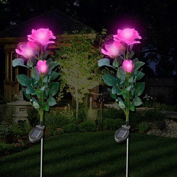 Garden Solar Outdoor Rose Lights Decorative , Waterproof Flower Light for Garden Patio Landscape Pathway Yard Holiday Decoration (2 Pcs Set) - dailyneed.life