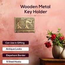 Wooden Key Holder for Home Decor Stylish Metal Gold Antique Elephant Design (1 Pc) - dailyneed.life