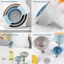 3 in 1 Kitchen Funnel Set of 3, Funnel for Filling Bottle, Small Canning Funnel with Handle, Food Grade Plastic Funnel with Detachable Strainer Filter for Liquid, Dry Ingredients, and Powder - dailyneed.life
