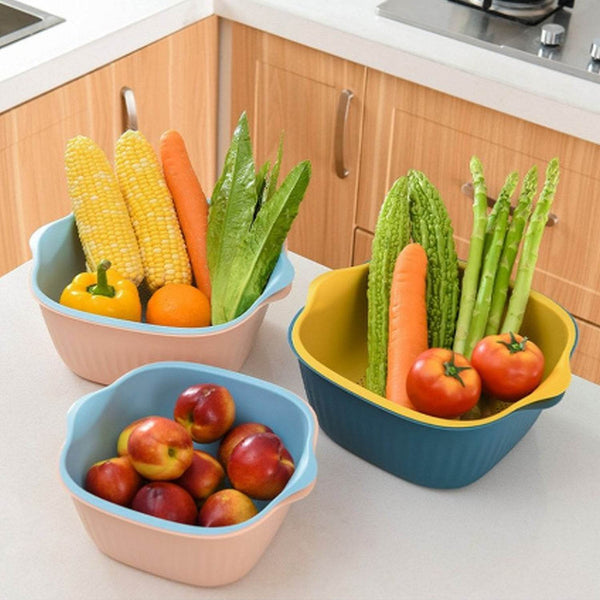 Plastic Washing Bowl & Strainer Basket for Kitchen Use - dailyneed.life