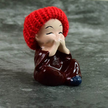 Decorative Resin Monk Buddha Showpiece Set of 4 with Traditional Straw Hats - dailyneed.life