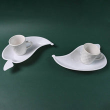 Unibic Ceramic Tea Cups With Plastic Leaf Shape tray / Platter (6 Pcs Set) - dailyneed.life