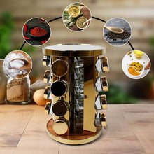 LED Spice Rack Organizer, Rotating Spice Rack with Free 16 Seasoning Jars, Revolving Tower Organizer Stainless Steel for Kitchen Storage (Golden / 16 Pc / MOQ - 6 pc) - dailyneed.life